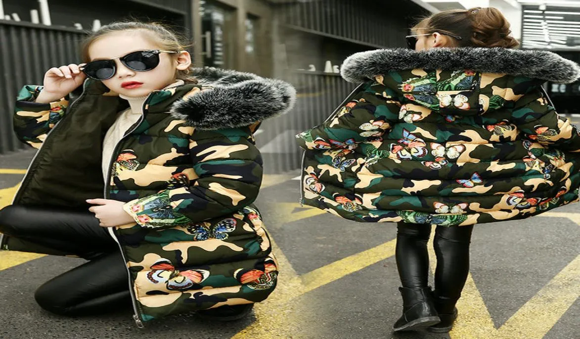 Retail High Christmas Girls Hiver Down Coat épais camouflage Vestes chaudes