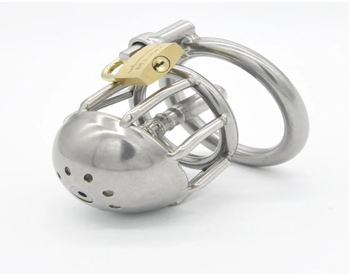 Male Stainless Steel Chastity Device Short Size Locking Cock Cage with Urethral Tube CD0255145515