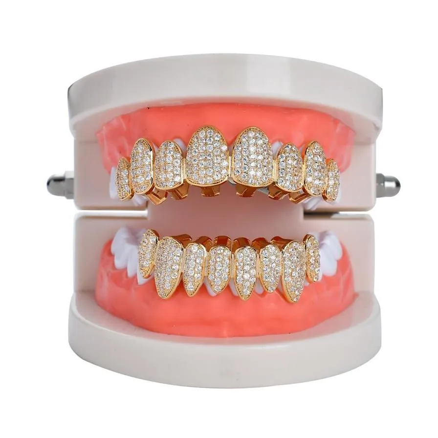Nowy hip hop zęby ząb grillz miedziany cyrkon kryształowe zęby grillz dentystyczne grille halloween biżuteria dar całości dla rapera Me158X