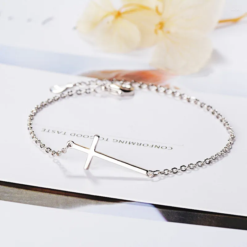 Link Bracelets Simple Silver Plated Cross Charm Bracelet&Bangle For Women Elegant Party Jewelry Pulseras Sl349