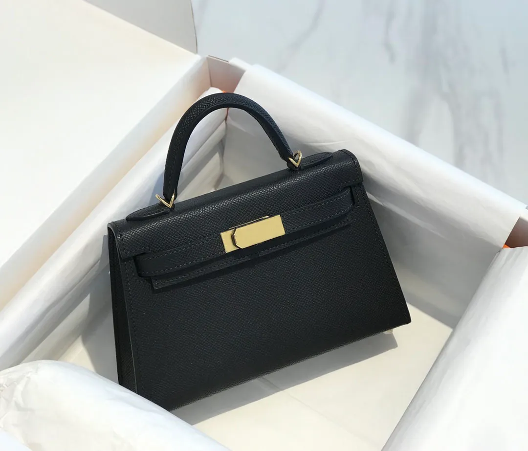 New Retro Mirror Quality Designer Full Handmade Customizable Bags 19cm Mini Epsom Handle Handbag Luxury Black Purse Crossbody Shoulder Leather Strap Bag
