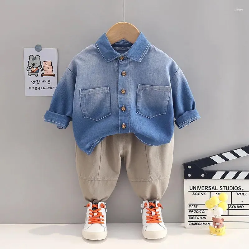 Set di abbigliamento Autunno Vestiti per bambini Giacca di jeans Pantaloni 2 pezzi Tuta sportiva per bambini Tuta a maniche lunghe Ragazzo per 1-5 anni