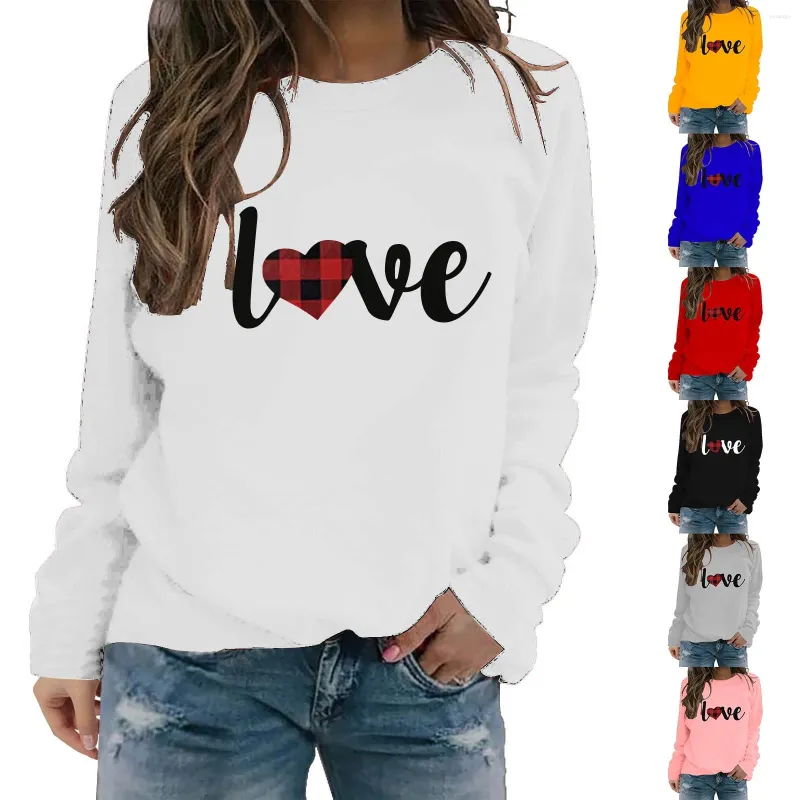 Kvinnors blusar Fashion Womenvalentine's Day tryckt långärmad O Neck Topps Blus Swetshirt Damer Sweat Top