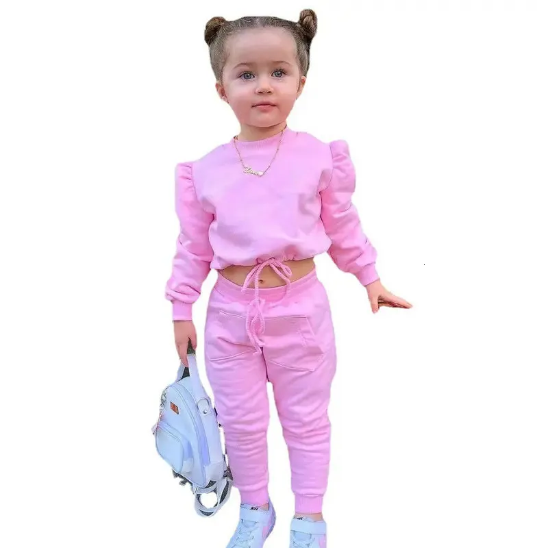 1 8 ans solide enfants fille enfant costume tenue à manches longues crop hauts pantalons ensembles mode printemps automne bébé vêtements costumes 2023 231228