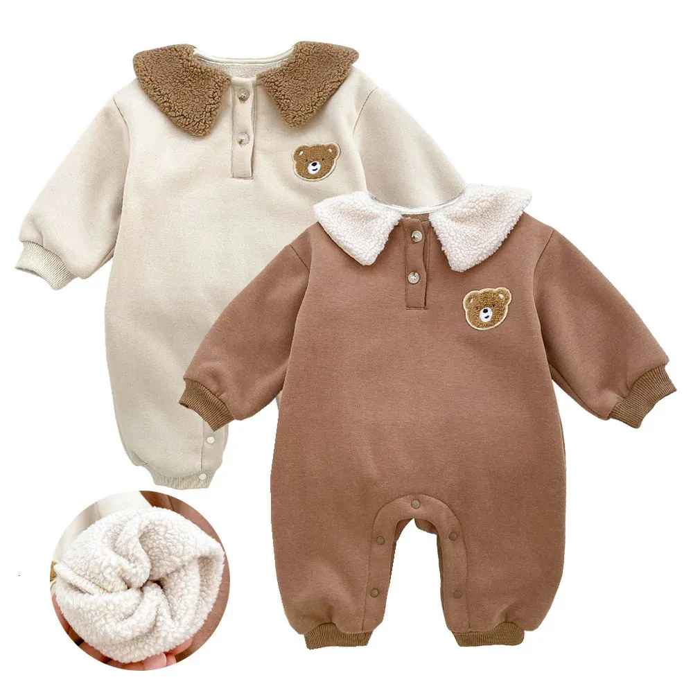 Kuzu Yün Bebek Kış Romper Bear Koreli Çocuk Tulum Kaldırma Bebek Erkek Kızlar Giyim Toddler Kıyafet Bebek Onesie 231227