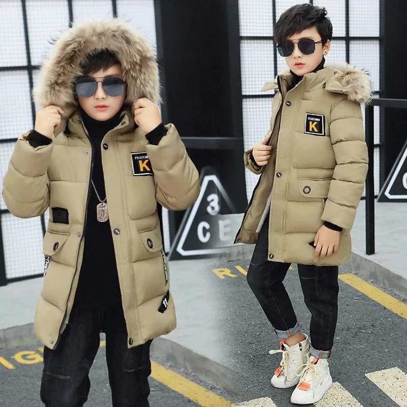 2024 Boys Winter Jacket Kids Parka Coat for Children Thick Cotton Outerwear for Cold Weather Blue