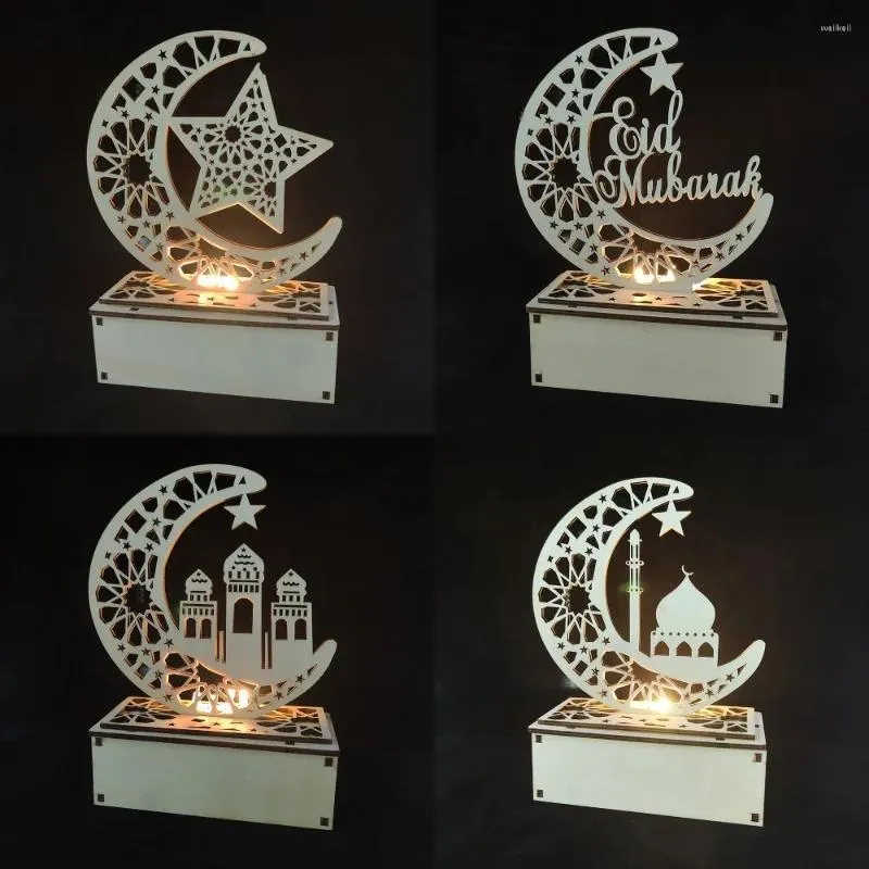 Gartendekorationen Eid Mubarak Holz Tisch Lampe Mondstern Schloss Ramadan Dekoration Muslim Islamisch für Dekoration DIY Bastel Ornamente