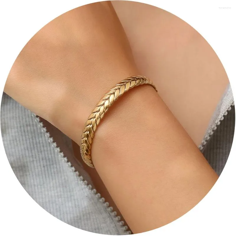 Bangle Vintage Stainless Steel Woven Chain Wheat Open For Women Gold-Plated Circle Bracelets Waterproof Jewelry
