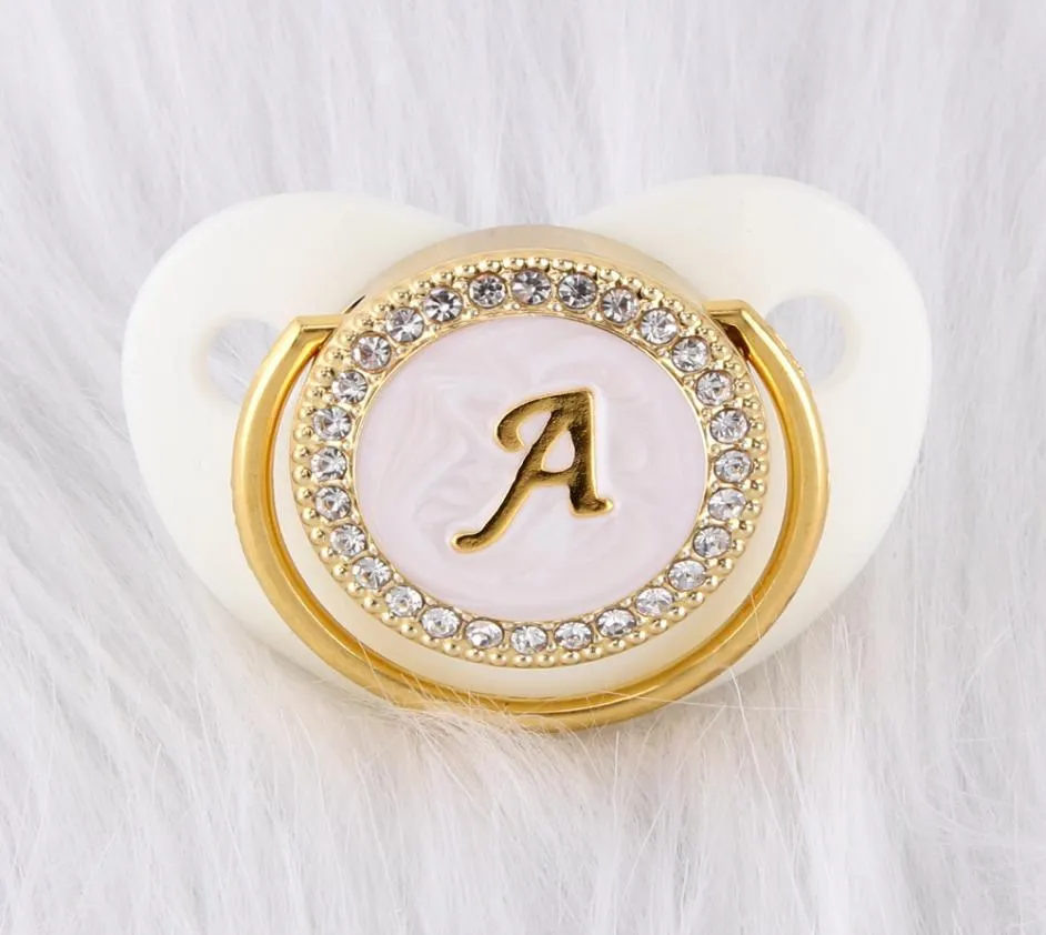 012 Months Luxury White Diamond Baby Pacifier Food Grade 26 Letters Silicone Orthodontic Dummy Crystal Nipple Sleeping Soother6751901