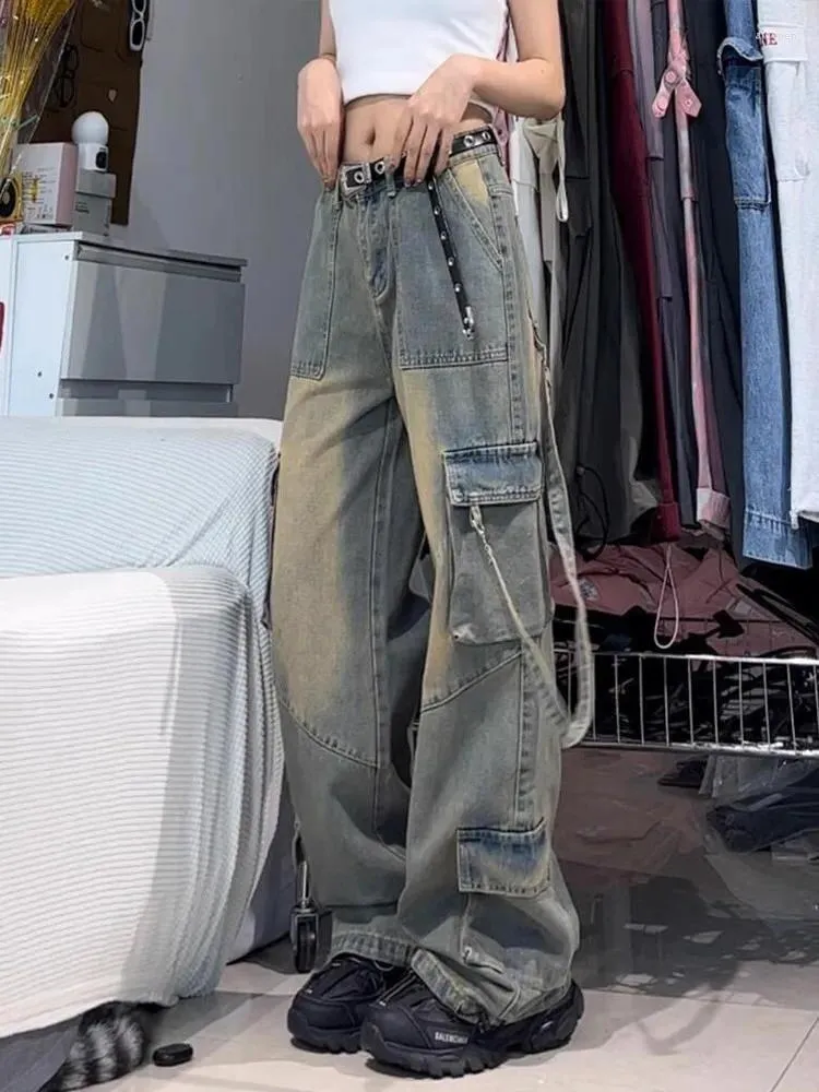 Womens Jeans Cargo Pants Vintage Street Distressed Wash Baggy