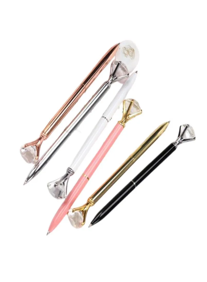 16 pièces gros diamant cristal stylo gemme stylo à bille anneau de mariage bureau métal anneau rouleau boule noir Rose or argent Pink6078126