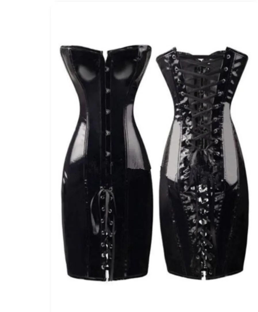HIGH Special Long Waist Corsets Bustiers Gothic Clothing Black Faux Leather Dress Spiked Waists Shaper Corset S6XL CZ1525295513