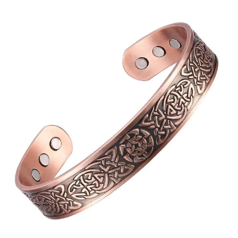 Brazalete de cobre puro de brazalete para mujeres Men Beneficios de pulsera magnética Benos Big Bangles Health Care Jewelry270f