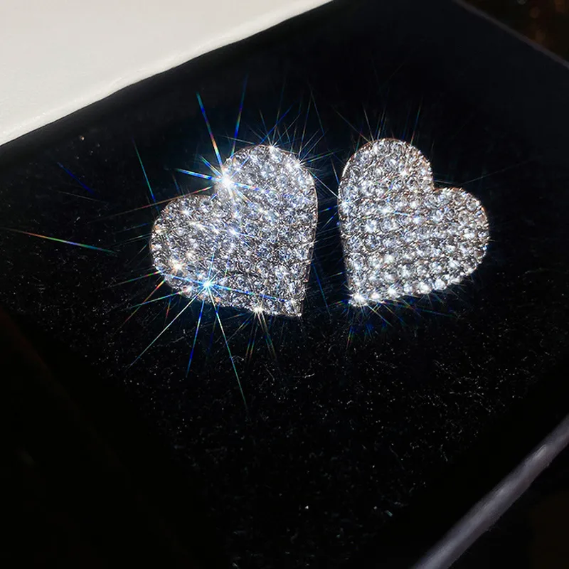 Sparkly Strass Hart Stud Oorbel Vrouwen Leuke Dubbele Hart Oorbel Cadeau voor Liefde Vriendin