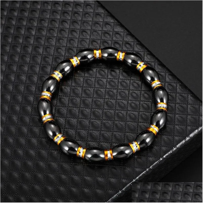 Gioielli Braccialetti elastici con perline nere ematite tonde per uomini e donne Braccialetti anti-fatica per terapia magnetica Gioielli Drop Sh Dhyzd