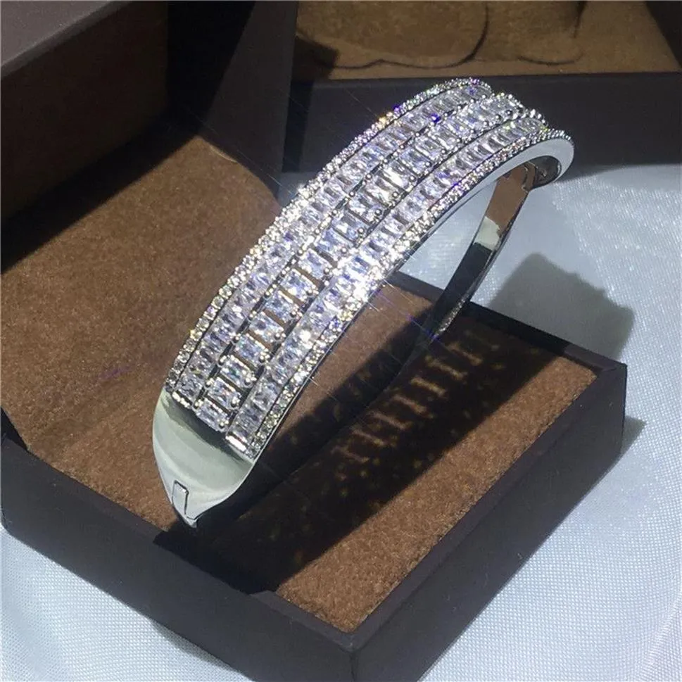 Vecalon Bracelet de luxe princesse coupe 5A Zircon Cz or blanc rempli Bracelet de mariage pour les femmes accessoires de mariée bijoux 212V