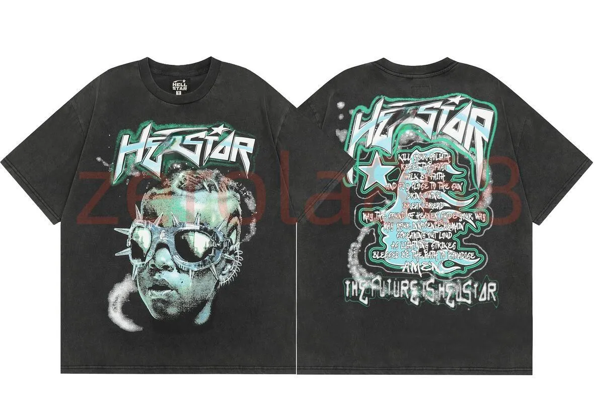 2023 Hellstar T-shirt Mens and Womens Designer Kort ärm modevarumärke tee high street Letter Printing Hip Hop T-shirts 2xl