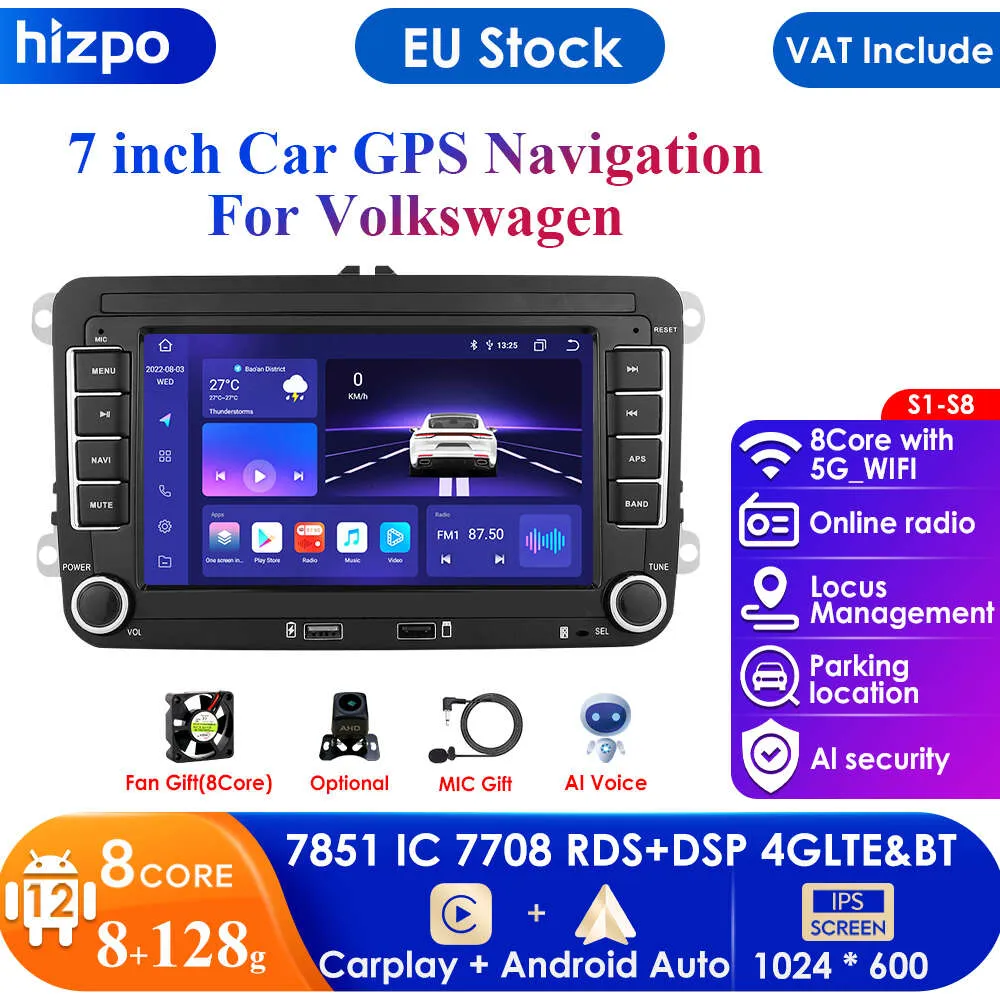 Carplay Android 12 Car Radio GPS för VW Polo Golf 5 6 Plus Passat B6 Jetta Tiguan Touran Sharan Scirocco Caddy Seat Stereo Video