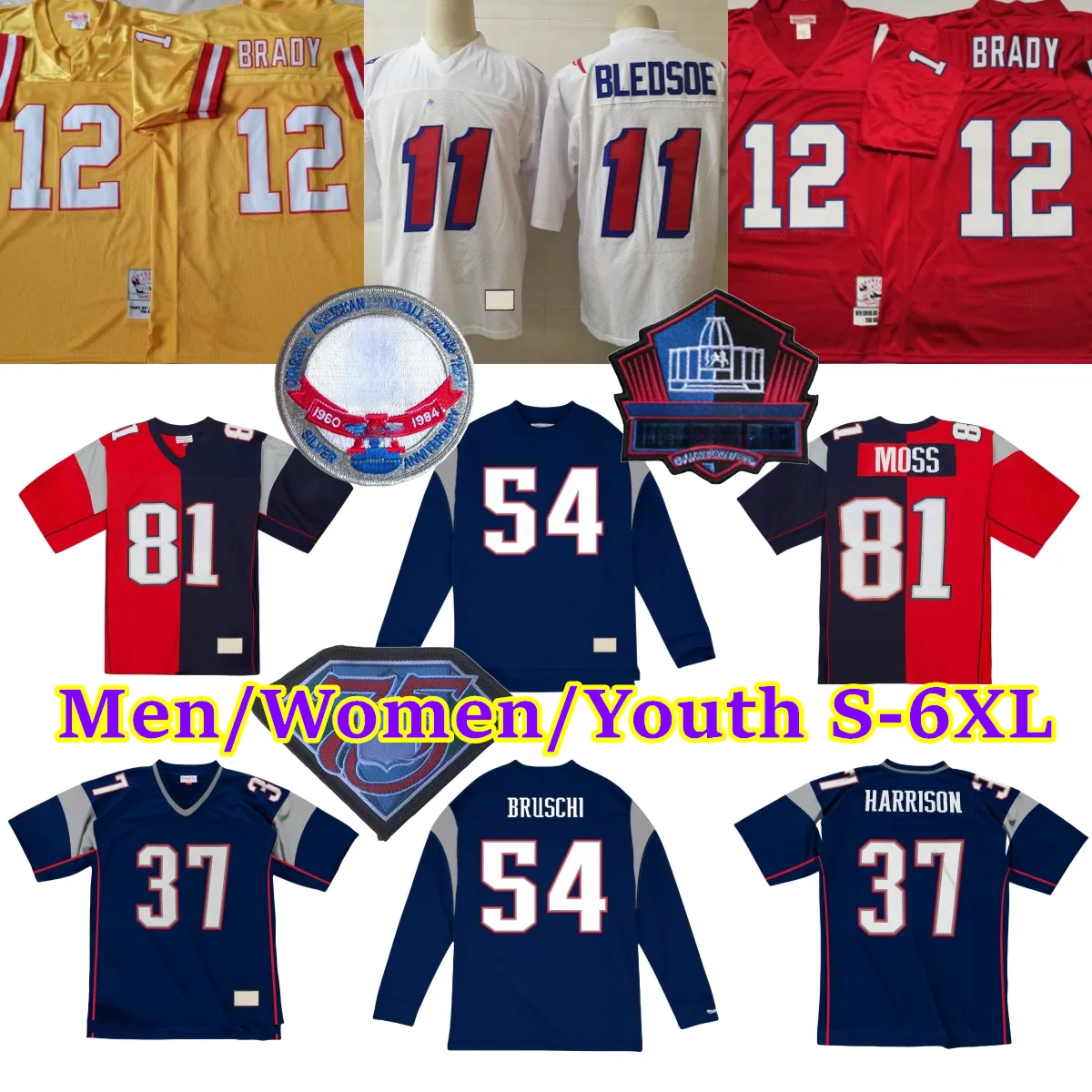 Personalizado S-6XL Retrocesso 1959-1999 Futebol 12 Tom Brady Jersey Stitch 4 Adam Vinatieri 73 John Hannah 56 Andre Tippett 24 Ty Law 87 Rob Gronkowski 80 Irving Fryar Jerseys