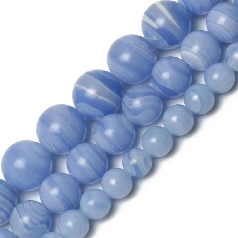 Outras contas de pedra natural azul renda ágata redonda solta para fazer jóias bordado diy encantos pulseira 6 8 10mm262e