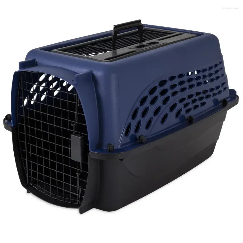 Transportadoras de gatos de 2 portas de cão de canil azul de canil de 2 portas de 24 polegadas de comprimento