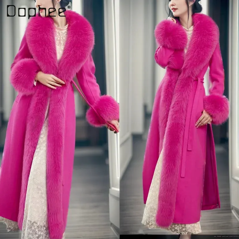 Faux Fur Collar Thickened Woolen Coat Female 2023 Fall Winter Fashion Temperament Wild Long Trench for Women 231227