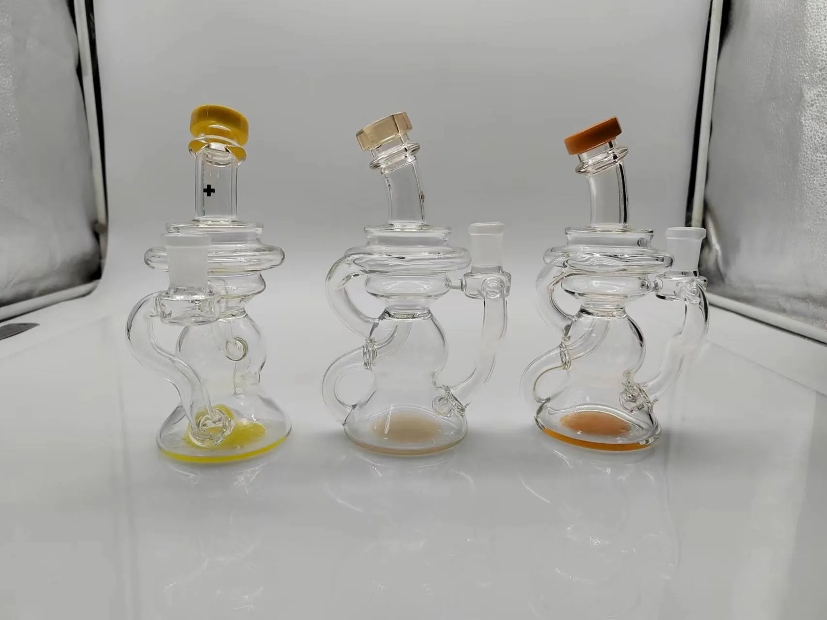 6inch Recycler Bong Glass Glahah 3colors Percolator 14mmジョイントとボウル