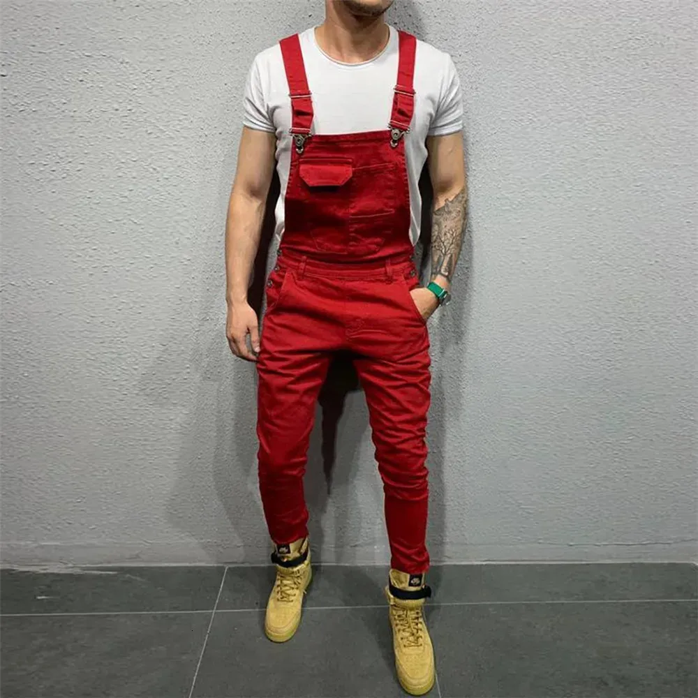 Jeans Männer Overalls Denim Latzhose Lätzchen Männliche Overalls Fracht Arbeit Hosen Hosen Distressed Herren Casual Moto Biker 231227