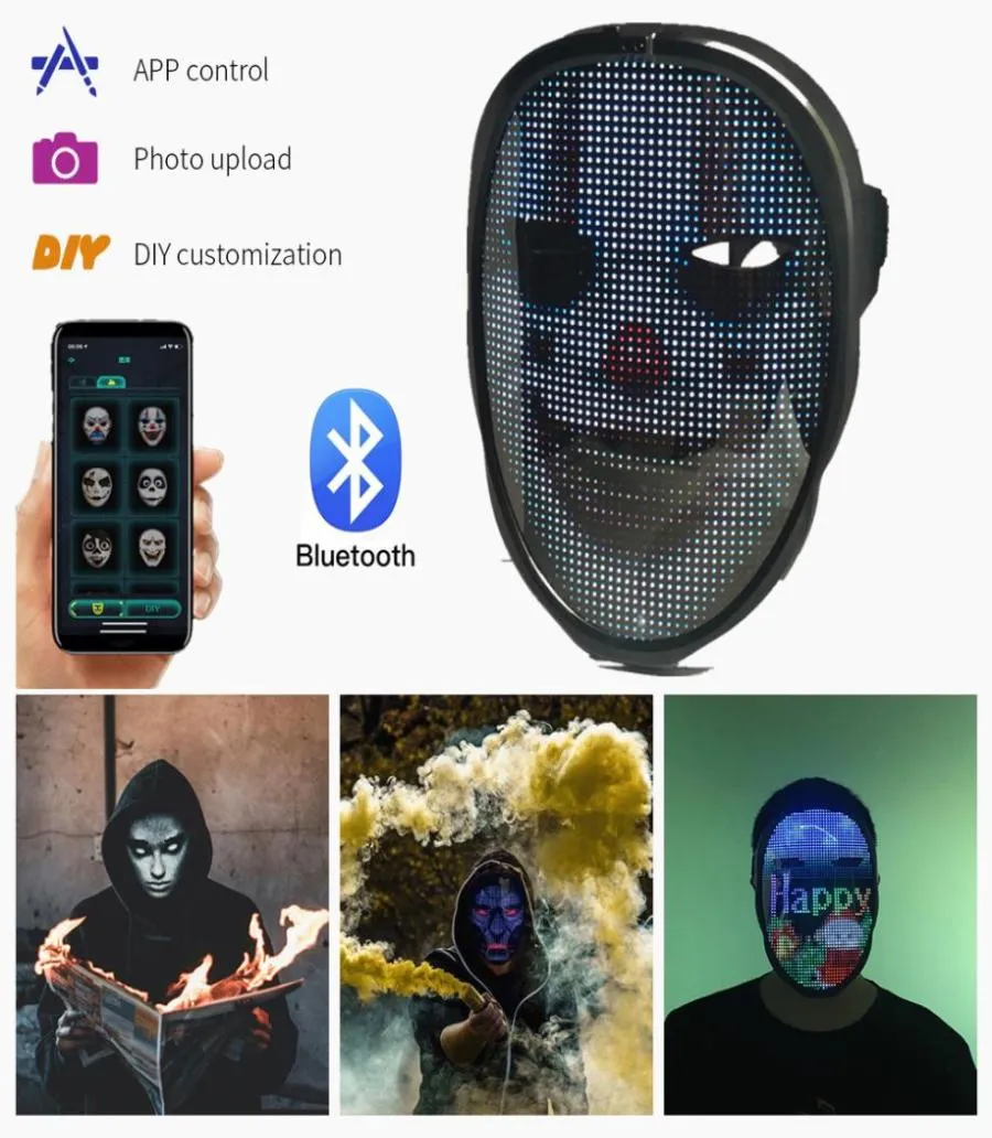 Aplikacja Bluetooth Programowa DIY PO Pełna animacja Kolor Świec Tekst LED Men039s Mask Display Board Party Christmas3766932