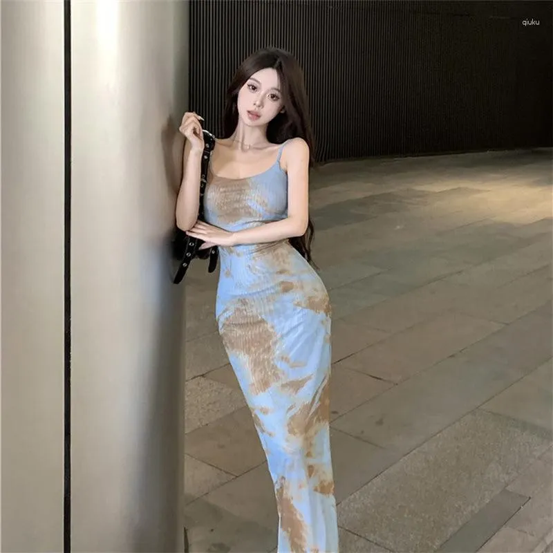 Casual Dresses 2023 Cross-Border Fashion Style Summer Women's Clothing Solid Color Slim Fit High Waist Sexy Suspenders Backless Dress