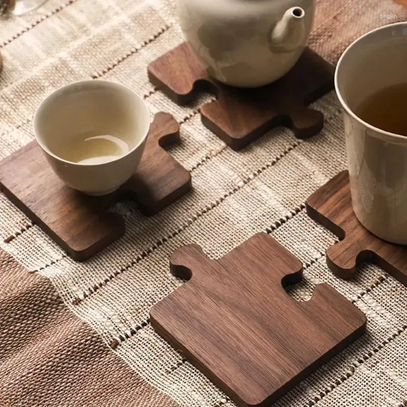 Placemats Thee Koffie Houten Pad Walnoot Houten Plaat Isolatie Log Puzzel Stevige Mat