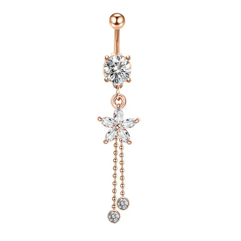 Mode fleur Sexy Piercing nombril ongles corps bijoux zircone perle rideaux gland nombril anneaux décoration pour les femmes