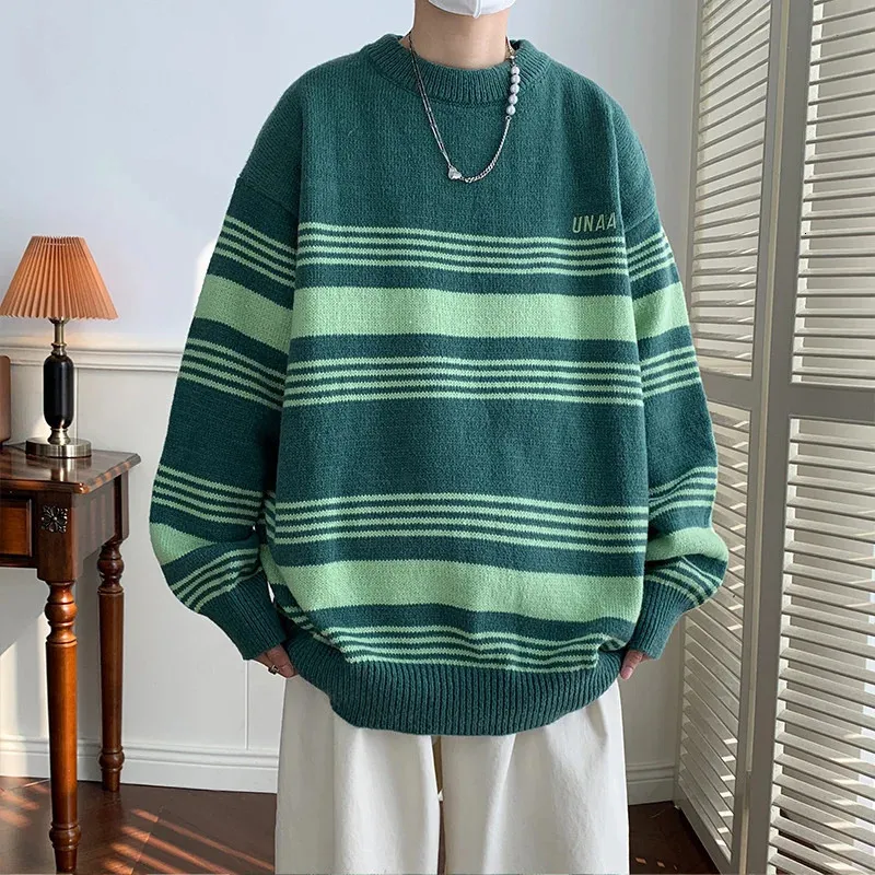 Kleurrijke blokstreeptrui voor heren Koreaanse mode Heren getrokken gebreide trui Vintage Y2K-kleding Hiphop gebreide trui M-2XL 231228