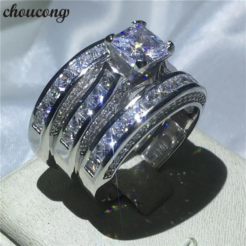 choucong Women Men Jewelry 3-in-1 Wedding ring 14KT White&Yellow Gold Filled Princess cut Diamond Engagement Band Rings230E