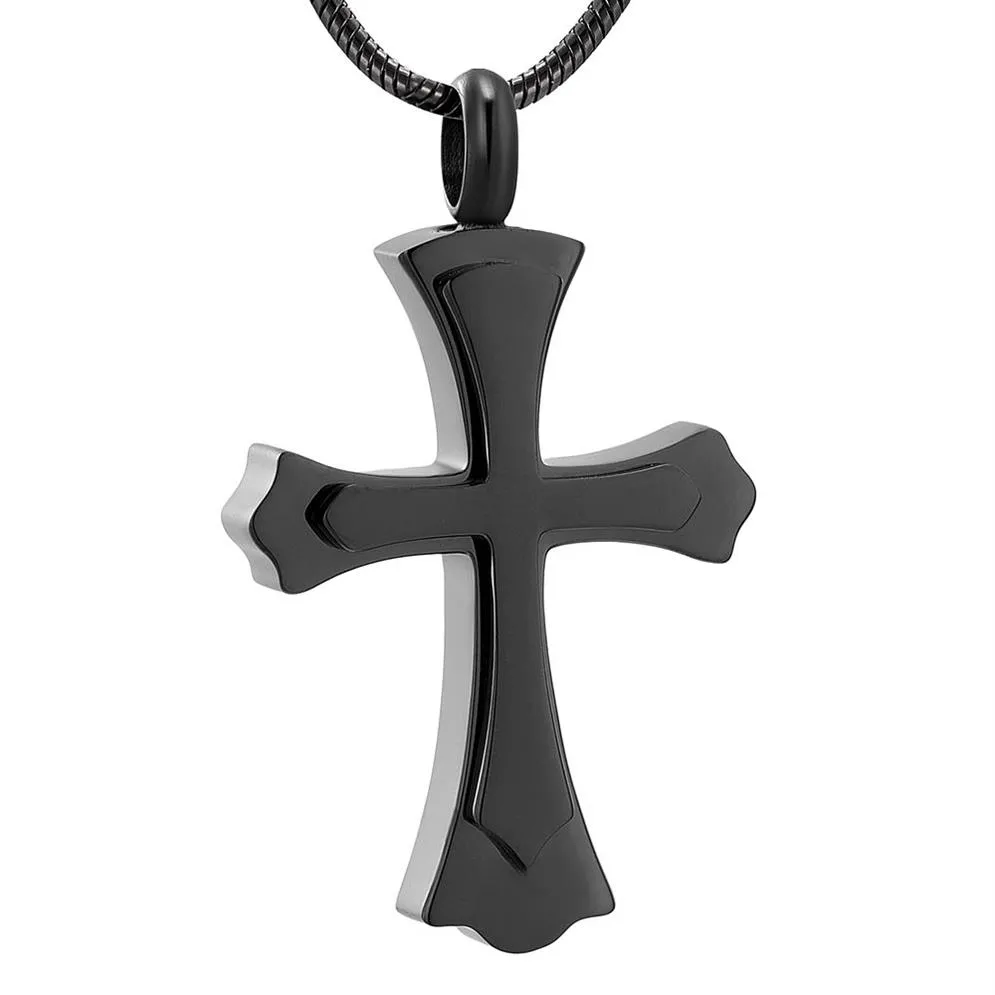 IJD12236 Cool Men Cremation Cross Necklace Funeral Urn Casket for Ashes Holder Stainless Steel Cremation Pendant Funnel & Gi297M