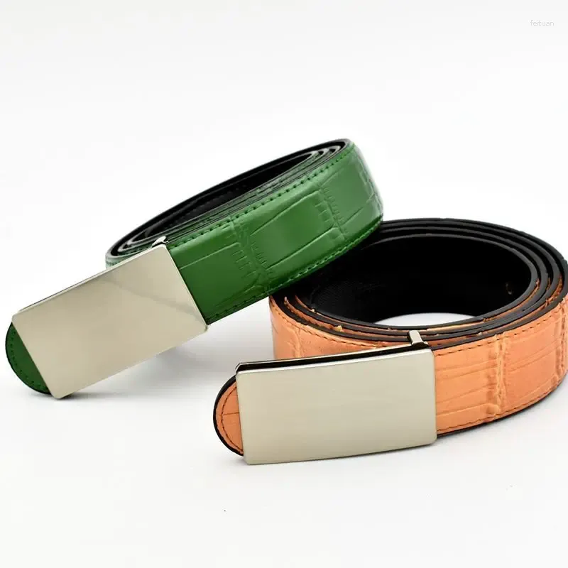 Belts Male Belt Luxury Designer Green Orange Men Genuine Leather Pattern Women's