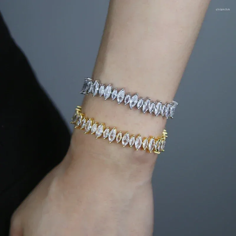 Bracelets de link Tênis de pedra de zircônia cúbica geométrica com cor de ouro e platina para a moda de jóias femininas da moda 2023