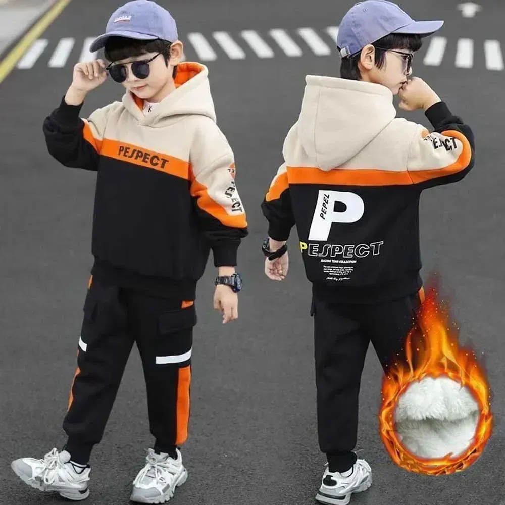 Garçons vêtements set kid lettre imprimé hoodiespants 2pcs combinaison de survêtement costume épais 4 à 14 ans