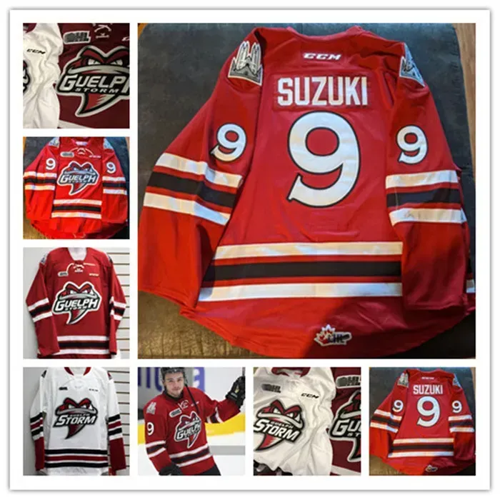 Изготовленные на заказ хоккейные майки CCM #9 Nick Suzuki OHL GUELPH STORM Race Vintage #19 Isaac Ratcliffe #6 Nate Schnarr #5 Дмитрий Саморуков Джерси, размер S