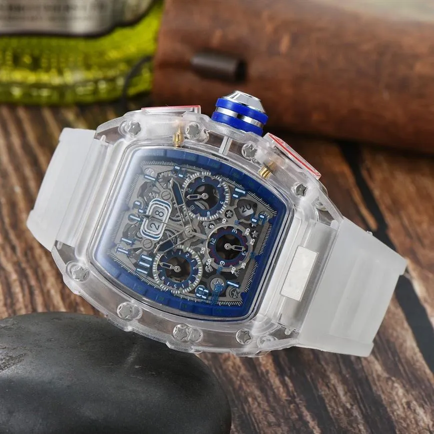 럭셔리 남성 시계 시계 쿼츠 다기능 러닝 초 여성 캐주얼 시계 투명한 고무 스트랩 212f