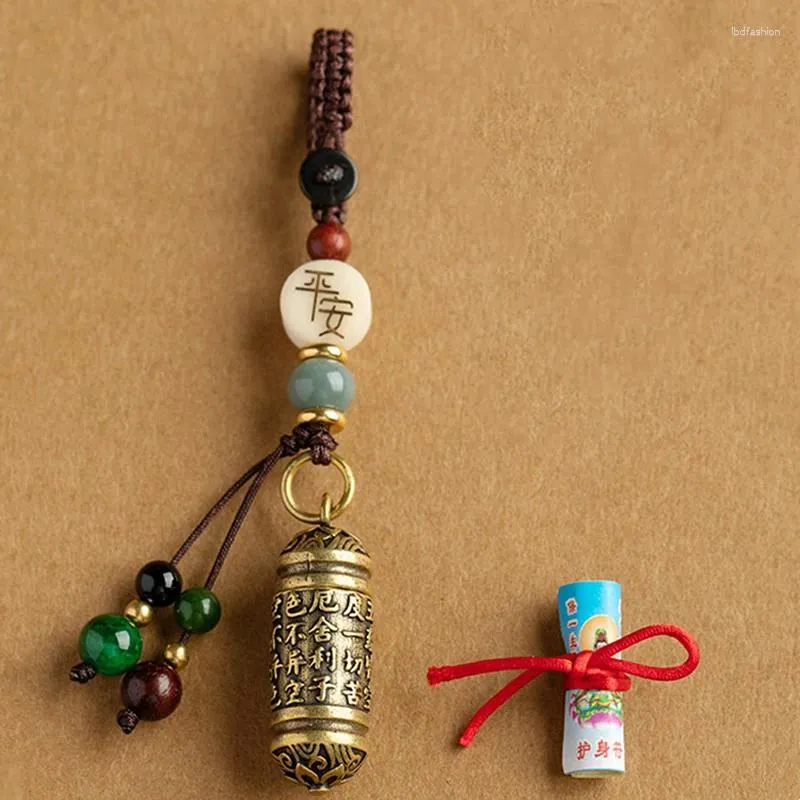Keychains 1pcs Brass Six mots Mantra Mantra Buddhist Keychain Pendant Sutra Amulet Copper DIY Keyrings Cadeaux Accessoires