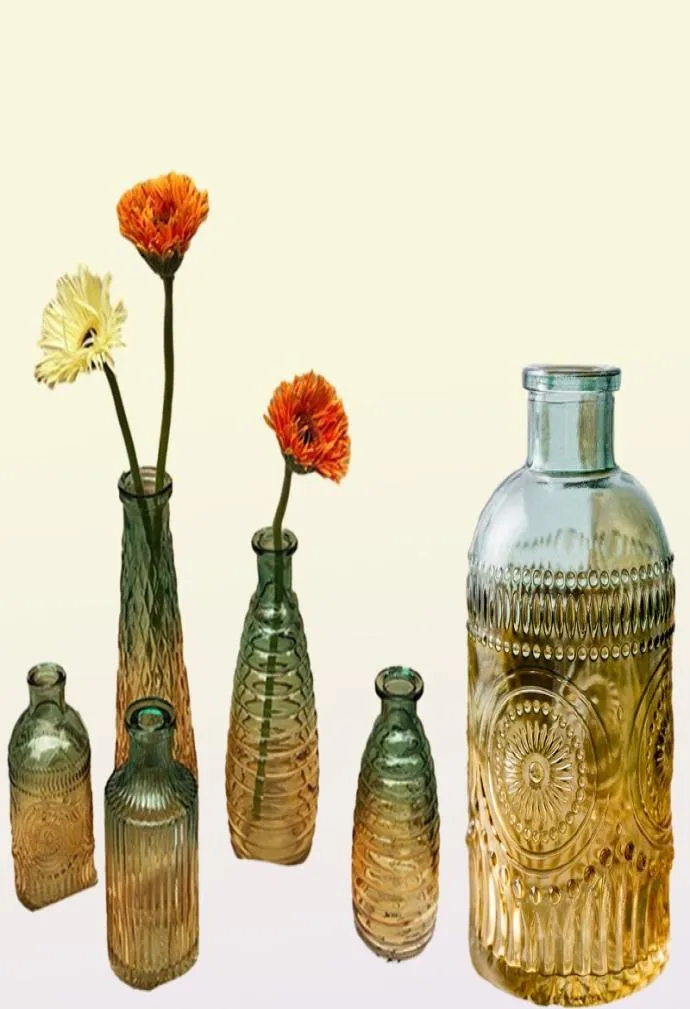 Européen rétro romain Relief Art verre Vase intérieur bureau Table plante fleur décoration de la maison accessoires Transparent verre Vase LJ28397126