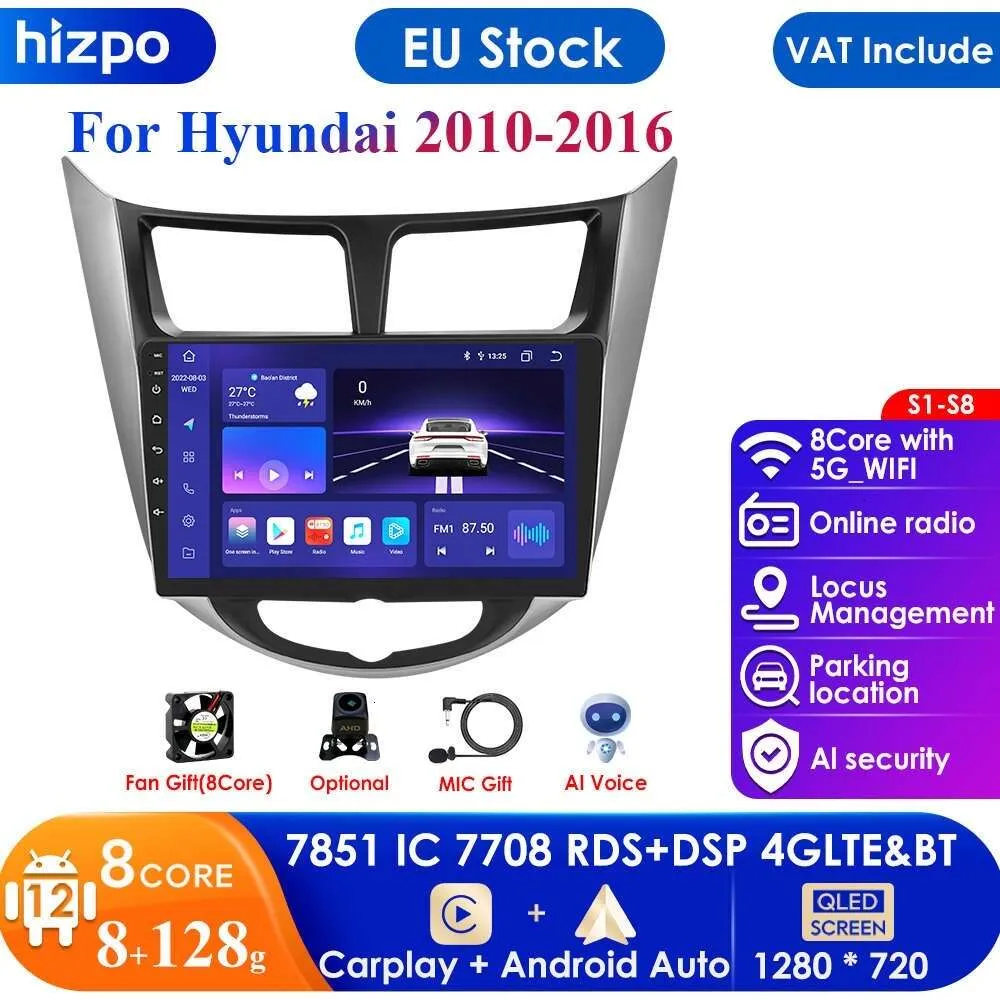 Carplay 4G Android 12 Autoradio für Hyundai Solaris Verna Accent 1 2010-2016 Multimedia Video Player Navi GPS 2din DSP Head Unit