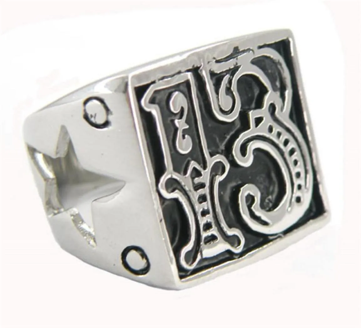 FANSSTEEL stainless steel vintage mens or wemens jewelry SIGNET lucky EVIL 13 cutout star BIKER RING number RING 10W3331368877397