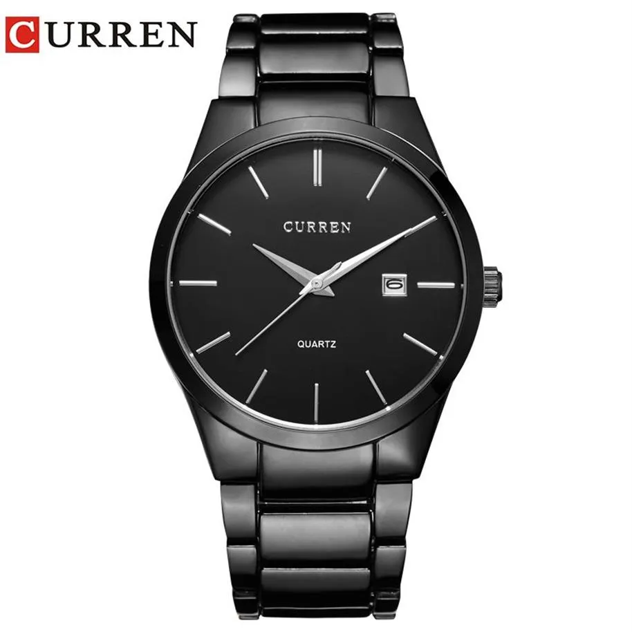 Curren 8106 Men 30m Waterproof Sports Casual Watches Mens timme Datum Månad Rostfritt stål Quartz Watches Relogio Feminino Black Y13151