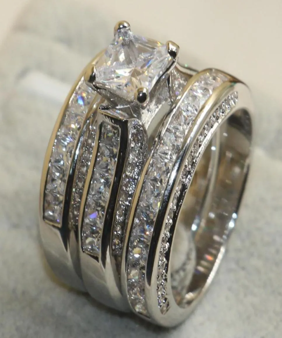 925 Sterling Silver White Clear 5A CZ stones Wedding Bridal Women Rings Gift Size 5113593265