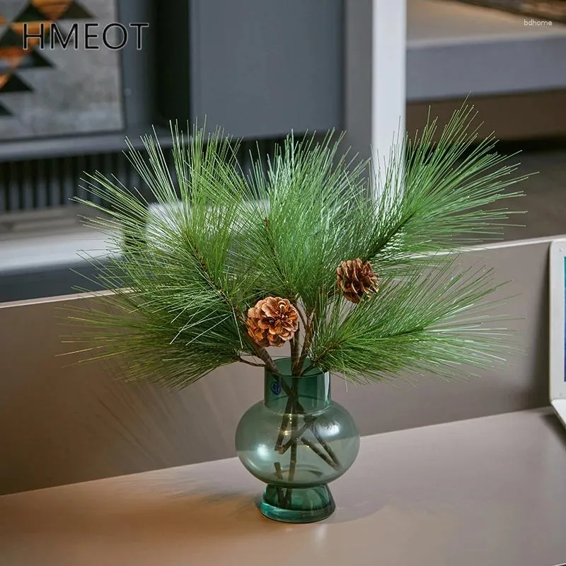 Decorative Flowers Artificial Pine Needles Branches With Cones Fake Plants Xmas Tree Christmas Garland Year Home Decoration Accessories