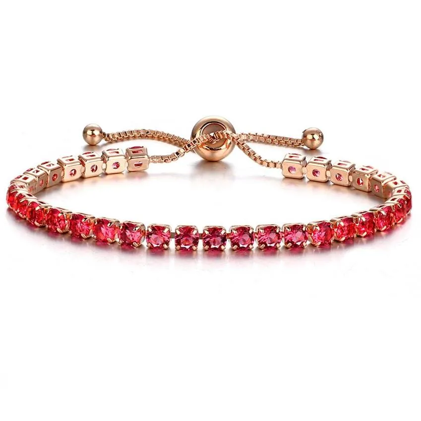 Bracelet de Tennis pour femmes, chaîne réglable, zircone cubique, or rose, cadeau d'amour, luxe brillant, bijoux 2695