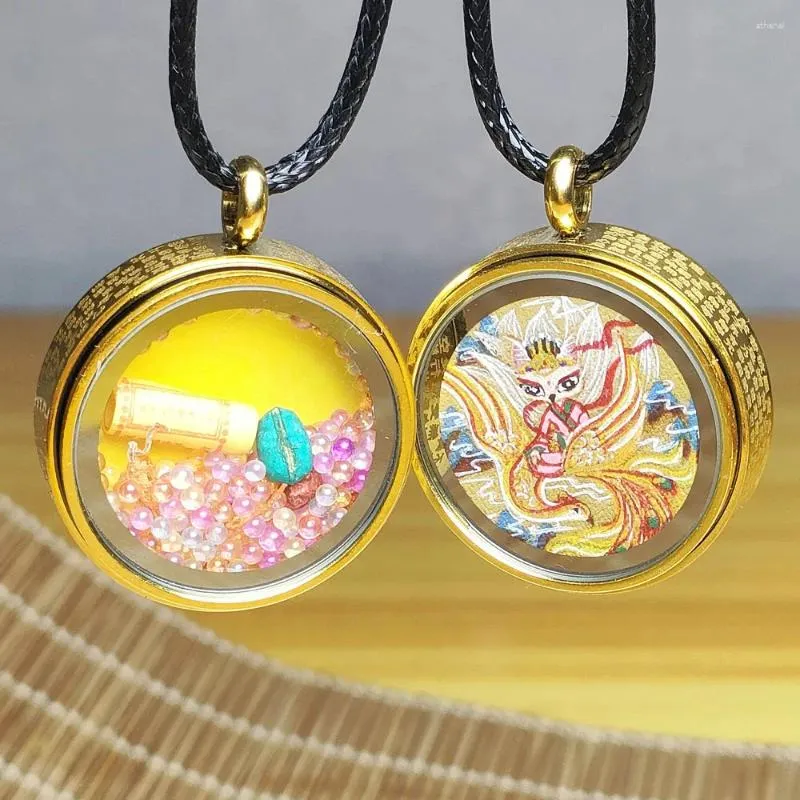 Pendant Necklaces Regong Hand Drawn Thangka Nine Tailed Immortal Scripture Wheel Men's And Women's