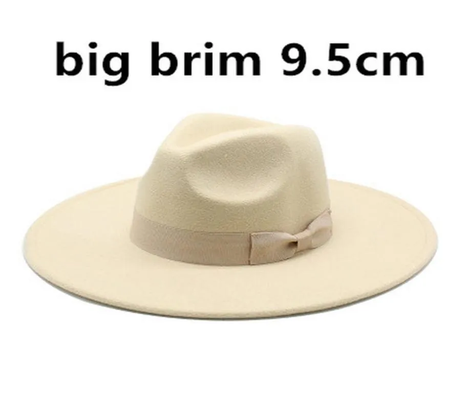 95 cm Grand Robe de laine de ruine Feel Fedora avec celte d'arc Femmes Men Big Simple Classic Jazz Coupres Couleur solide Robe Formal Church Cap3956953